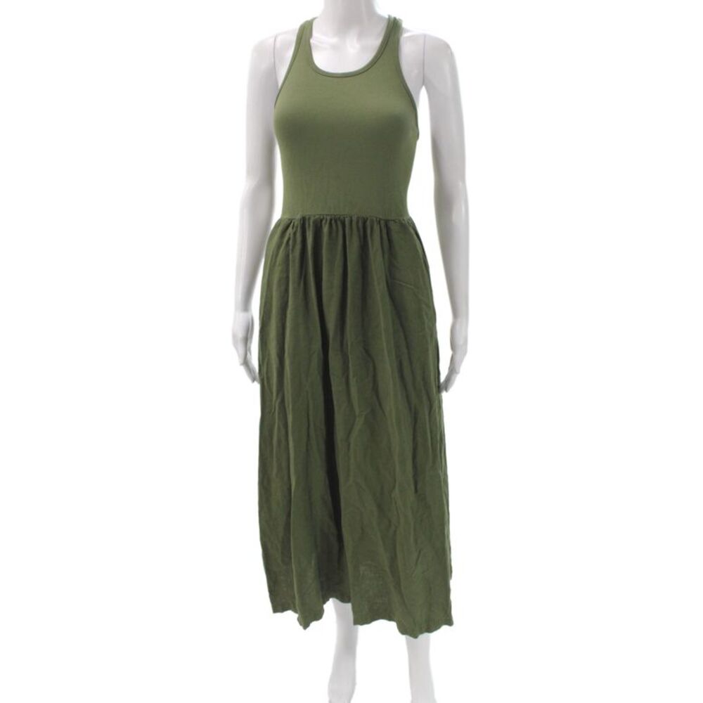 Stateside Women Maxi Dress Sleeveless Scoop Neck Green Linen Size S